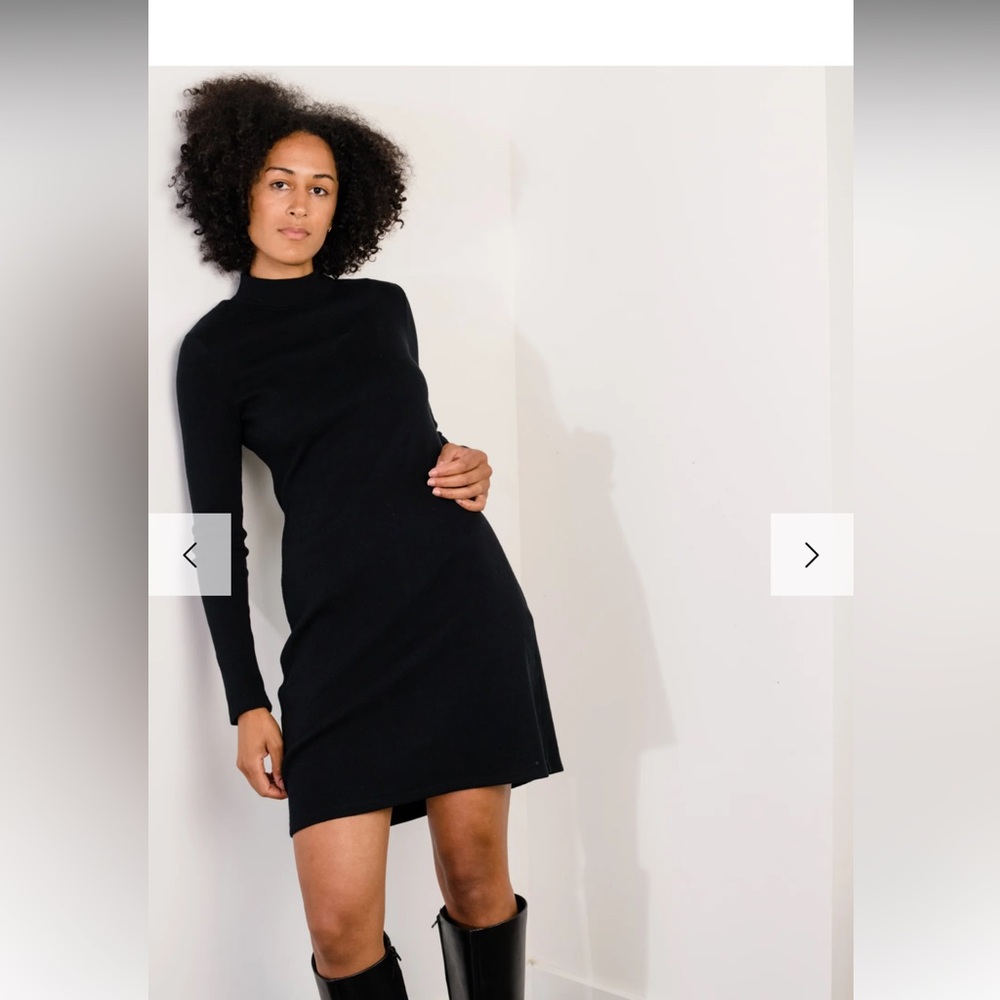 Able Black Ribbed Lilith Mock Neck Long Sleeve Cotton Blend Minimalist Dress M